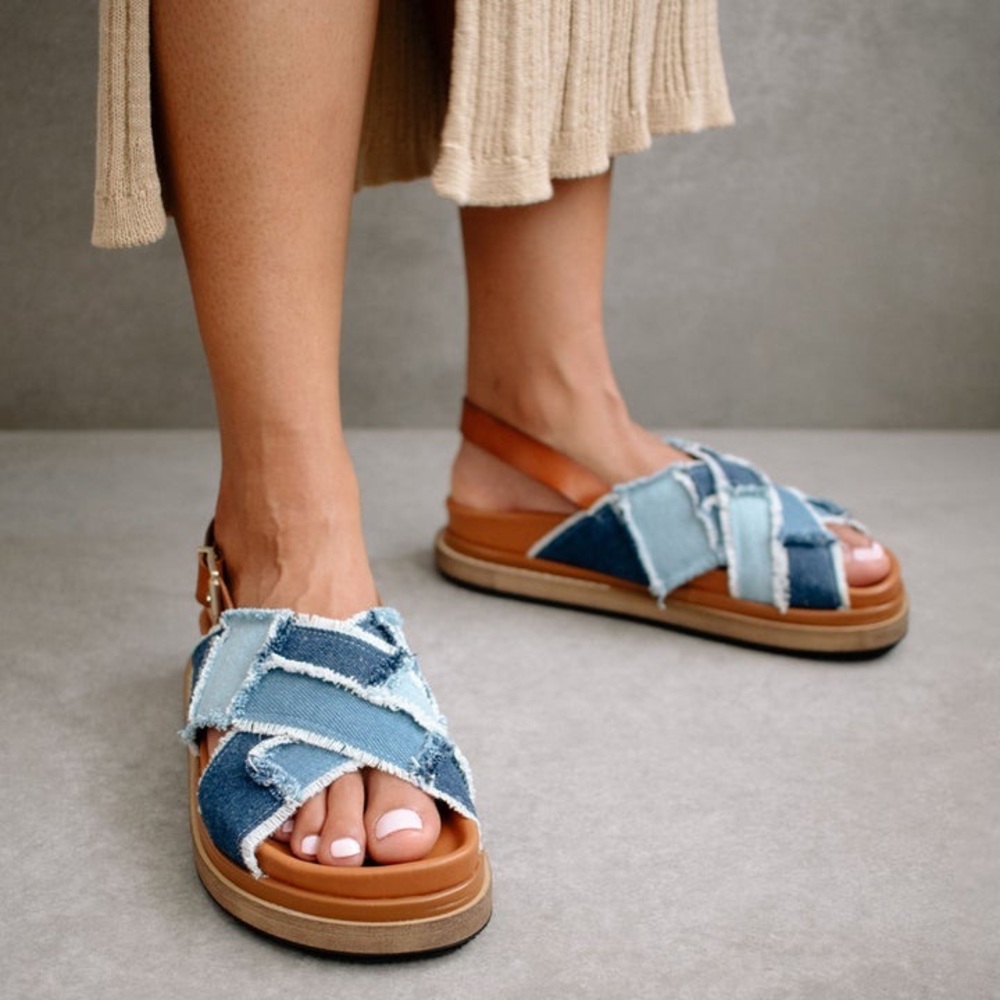 Nwot Alohas Marshmallow In Patchwork Denim Sandals - image 2